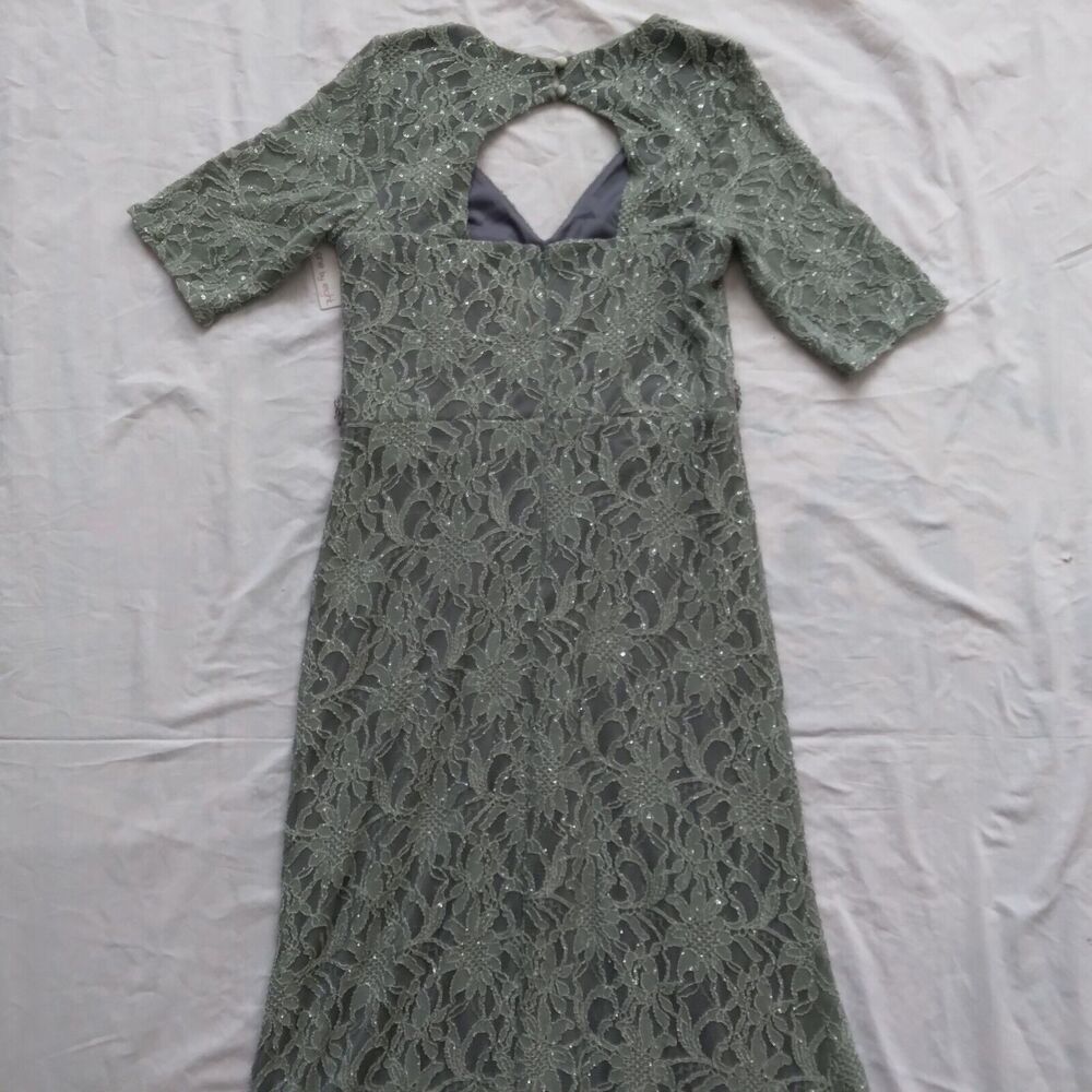 One by Eight Dress Gown Green Lace Overlay Regencycore Bridgerton Womens Size 6 - Picture 12 of 16